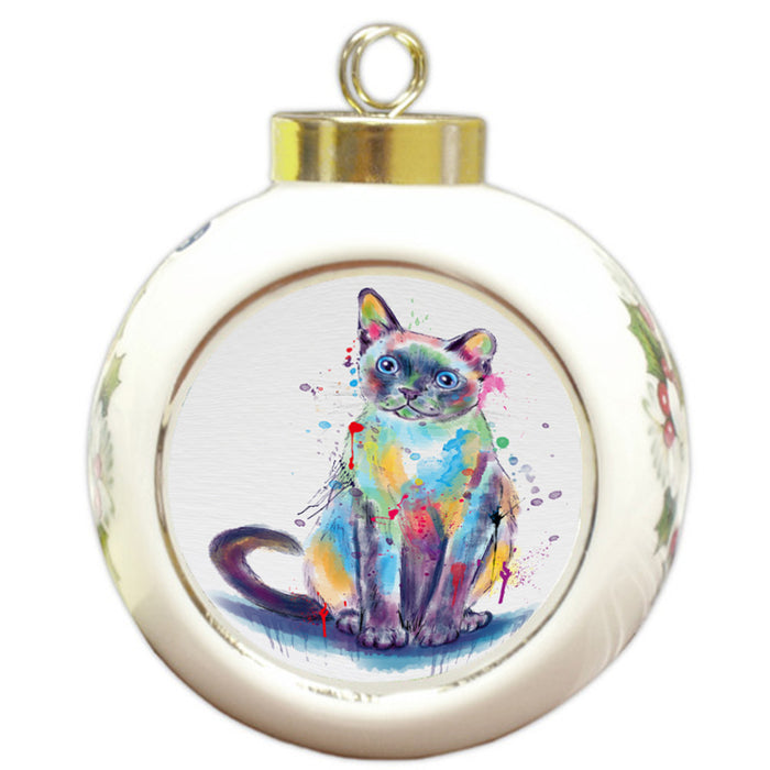 Watercolor Tonkinese Cat Round Ball Christmas Ornament RBPOR58499