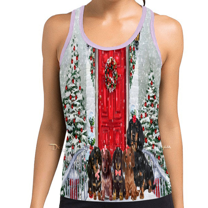 Christmas Holiday Welcome Red Door Dachshund Dog Women's Racerback Tank Top