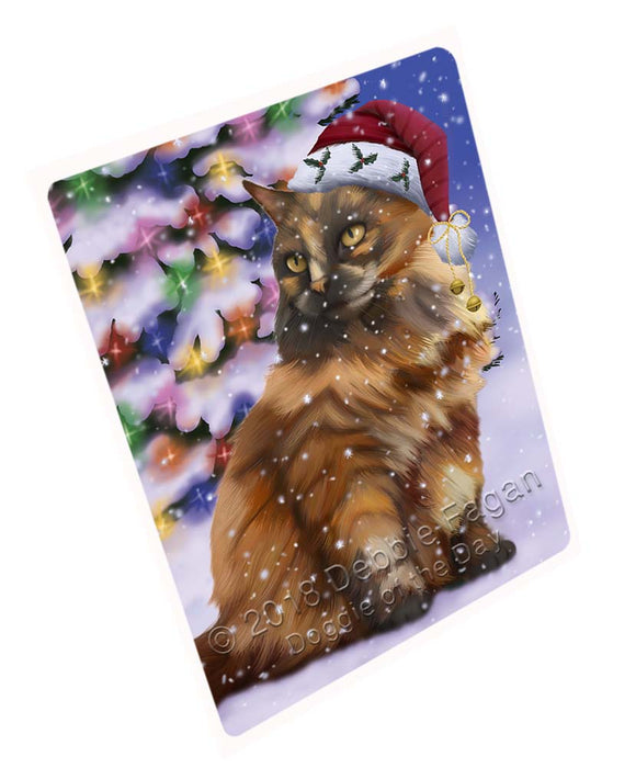 Winterland Wonderland Tortoiseshell Cat In Christmas Holiday Scenic Background Large Refrigerator / Dishwasher Magnet RMAG96732