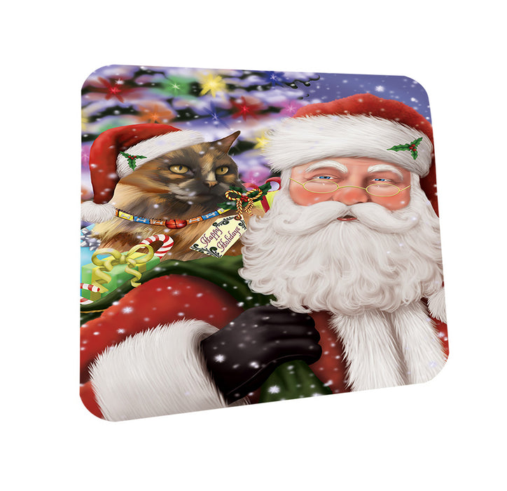 Santa Carrying Tortoiseshell Cat and Christmas Presents Coasters Set of 4 CST55505