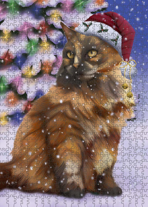 Winterland Wonderland Tortoiseshell Cat In Christmas Holiday Scenic Background Puzzle with Photo Tin PUZL91180