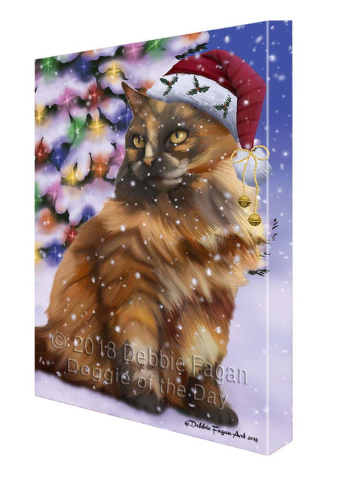Winterland Wonderland Tortoiseshell Cat In Christmas Holiday Scenic Background Canvas Print Wall Art Décor CVS121625