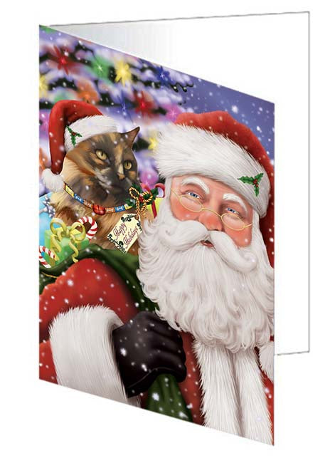 Santa Carrying Tortoiseshell Cat and Christmas Presents Handmade Artwork Assorted Pets Greeting Cards and Note Cards with Envelopes for All Occasions and Holiday Seasons GCD71156