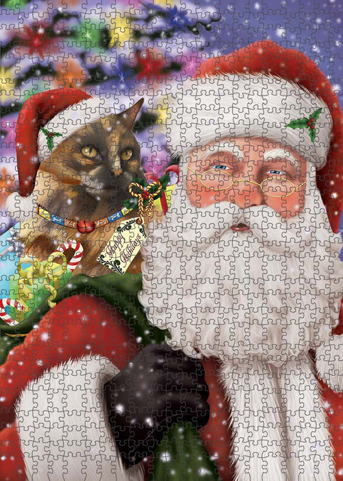 Santa Carrying Tortoiseshell Cat and Christmas Presents Puzzle with Photo Tin PUZL90392