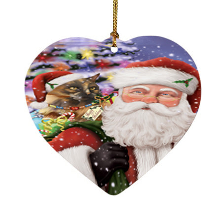 Santa Carrying Tortoiseshell Cat and Christmas Presents Heart Christmas Ornament HPOR55903