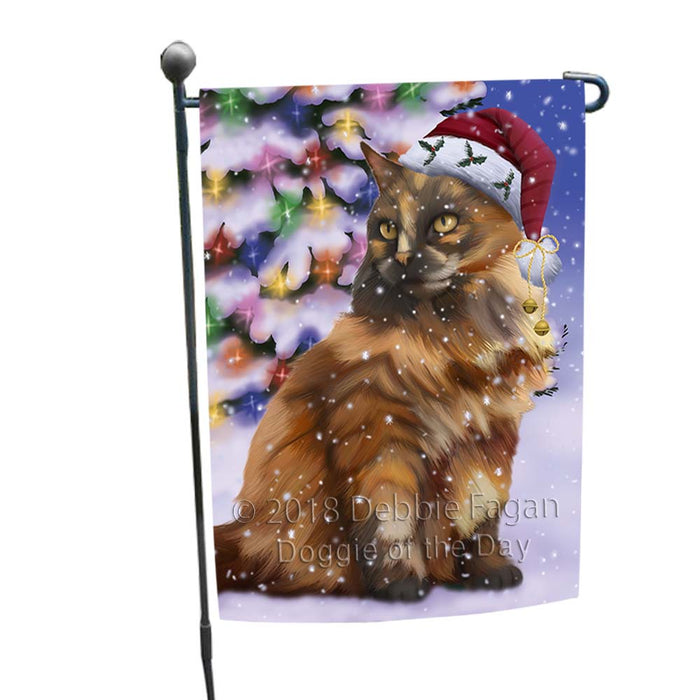 Winterland Wonderland Tortoiseshell Cat In Christmas Holiday Scenic Background Garden Flag GFLG56037