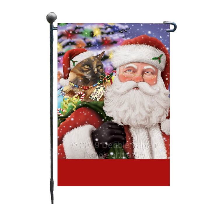 Personalized Santa Carrying Tortoiseshell Cat and Christmas Presents Custom Garden Flag GFLG63856