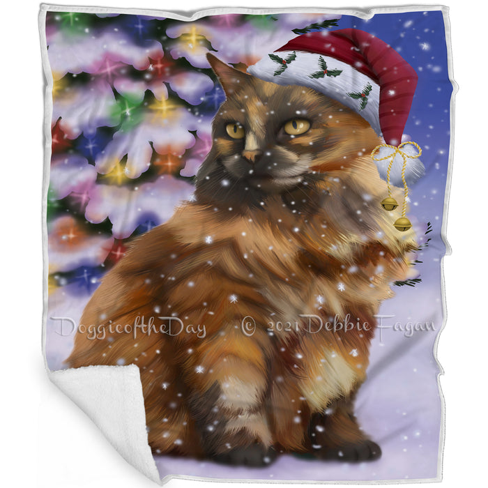 Winterland Wonderland Tortoiseshell Cat In Christmas Holiday Scenic Background Blanket BLNKT121116