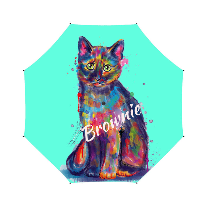 Custom Pet Name Personalized Watercolor Tortoiseshell CatSemi-Automatic Foldable Umbrella