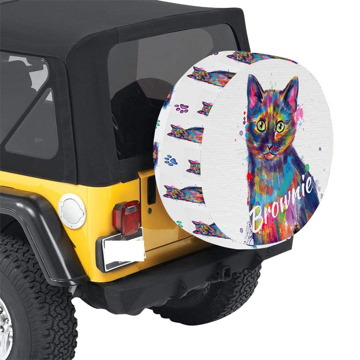 Custom Pet Name Personalized Watercolor Tortoiseshell Cat Car Tire Cover
