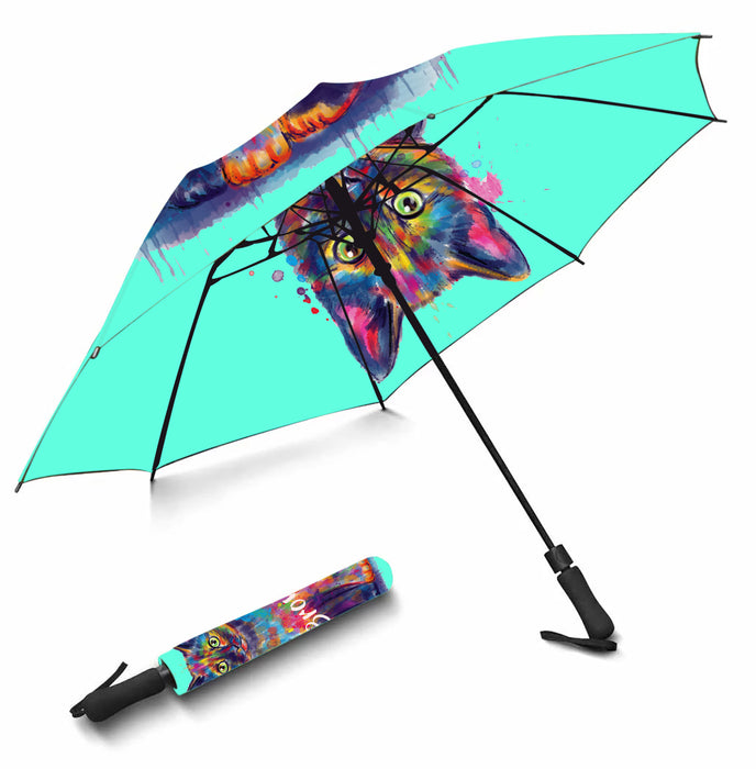 Custom Pet Name Personalized Watercolor Tortoiseshell CatSemi-Automatic Foldable Umbrella