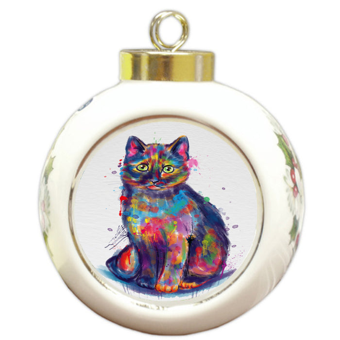 Watercolor Tortoiseshell Cat Round Ball Christmas Ornament RBPOR58500