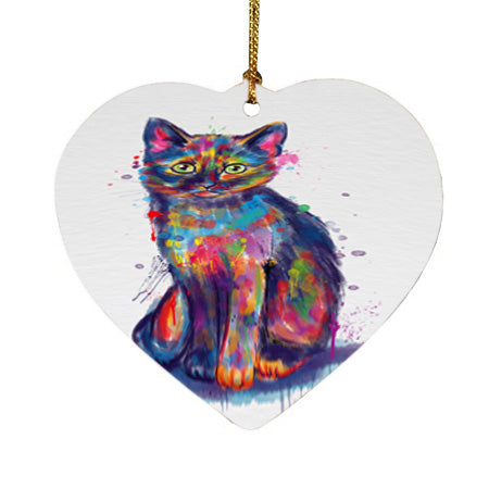 Watercolor Tortoiseshell Cat Heart Christmas Ornament HPORA58505