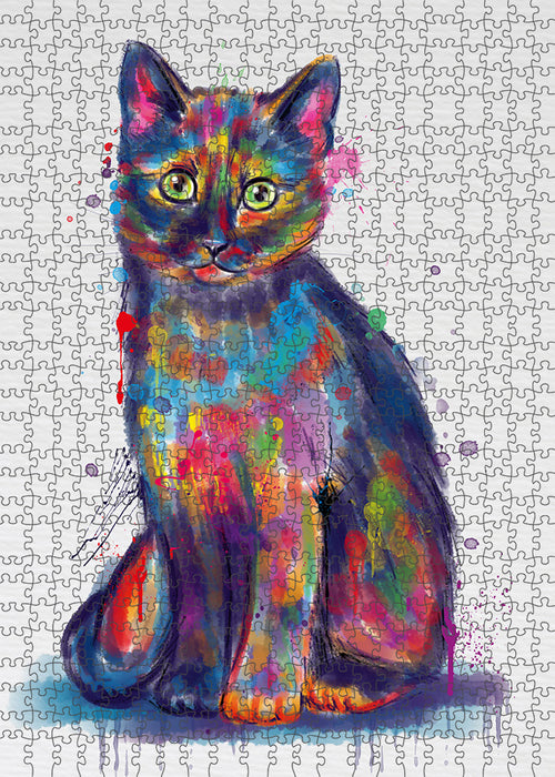 Watercolor Tortoiseshell Cat Portrait Jigsaw Puzzle for Adults Animal Interlocking Puzzle Game Unique Gift for Dog Lover's with Metal Tin Box