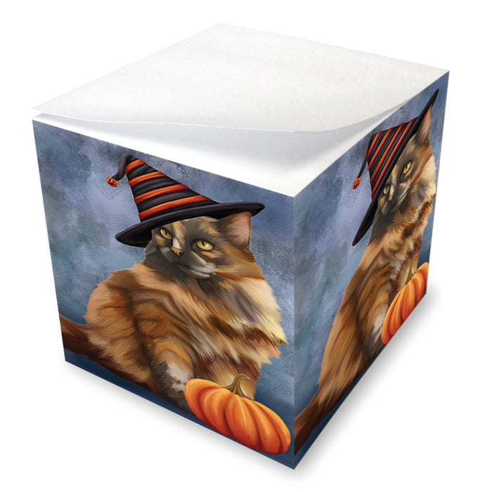 Happy Halloween Tortoiseshell Cat Wearing Witch Hat with Pumpkin Note Cube NOC56474