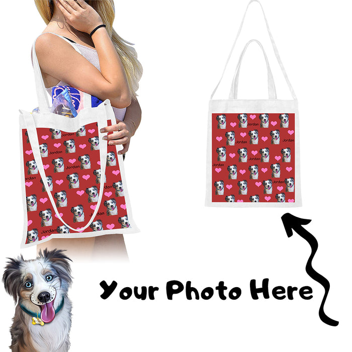 Custom Add Your Photo Here PET Dog Cat Photos on Canvas Tote Bag