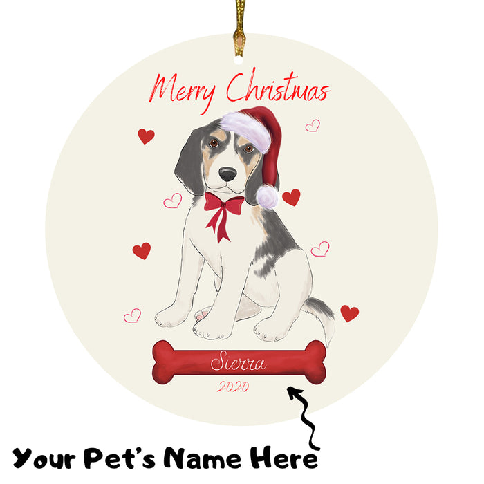 Personalized Merry Christmas  Treeing Walker Coonhound Dog Christmas Tree Round Flat Ornament RBPOR59026