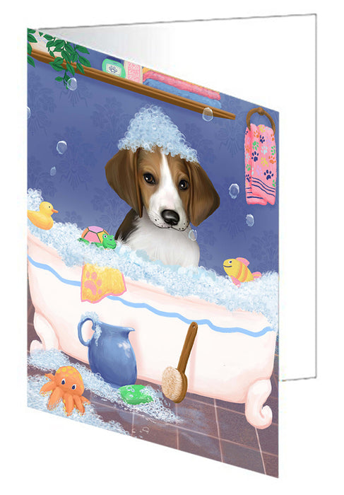 Rub A Dub Dog In A Tub Treeing Walker Coonhound Dog Handmade Artwork Assorted Pets Greeting Cards and Note Cards with Envelopes for All Occasions and Holiday Seasons GCD79721