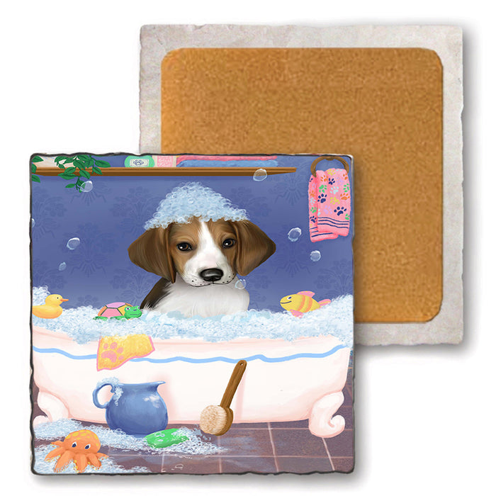 Rub A Dub Dog In A Tub Treeing Walker Coonhound Dog Set of 4 Natural Stone Marble Tile Coasters MCST52469
