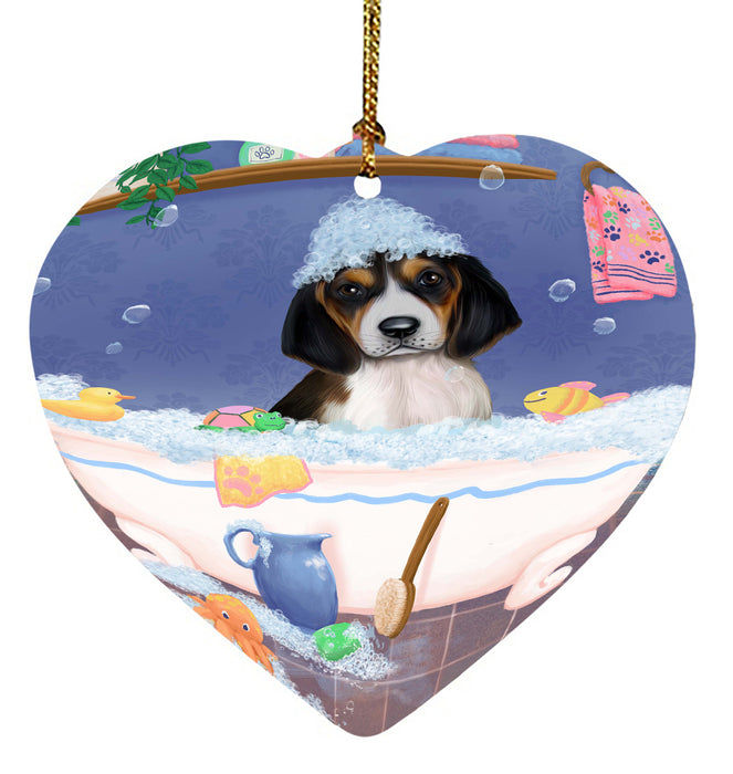 Rub A Dub Dog In A Tub Treeing Walker Coonhound Dog Heart Christmas Ornament HPORA58708