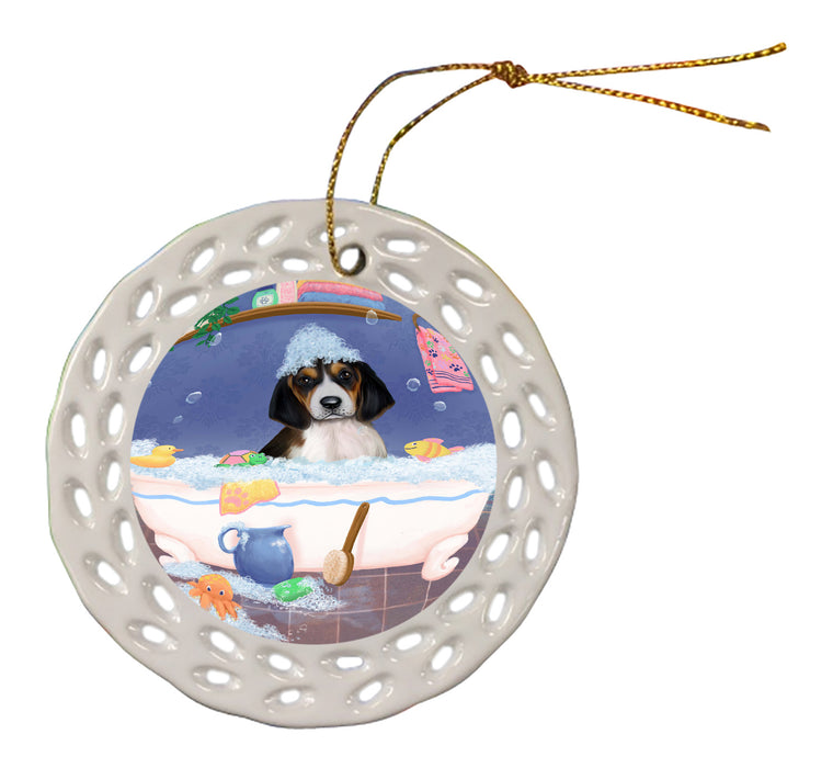Rub A Dub Dog In A Tub Treeing Walker Coonhound Dog Doily Ornament DPOR58359