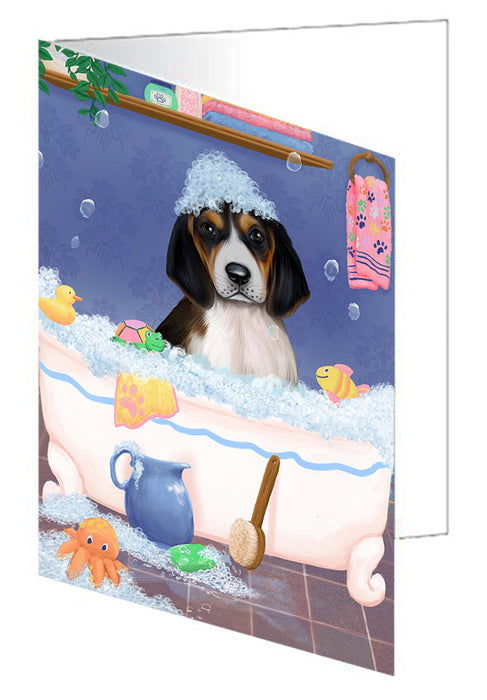 Rub A Dub Dog In A Tub Treeing Walker Coonhound Dog Handmade Artwork Assorted Pets Greeting Cards and Note Cards with Envelopes for All Occasions and Holiday Seasons GCD79718