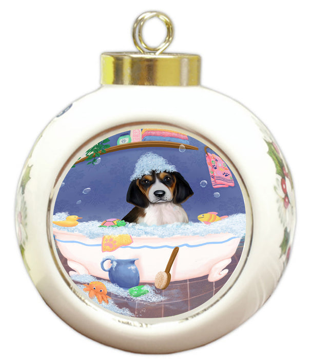 Rub A Dub Dog In A Tub Treeing Walker Coonhound Dog Round Ball Christmas Ornament RBPOR58692