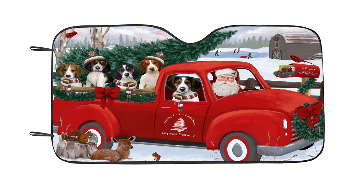 Christmas Santa Express Delivery Red Truck Treeing Walker Coonhound Dogs Car Sun Shade