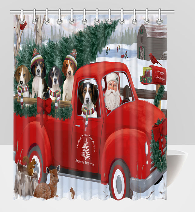 Christmas Santa Express Delivery Red Truck Treeing Walker Coonhound Dogs Shower Curtain