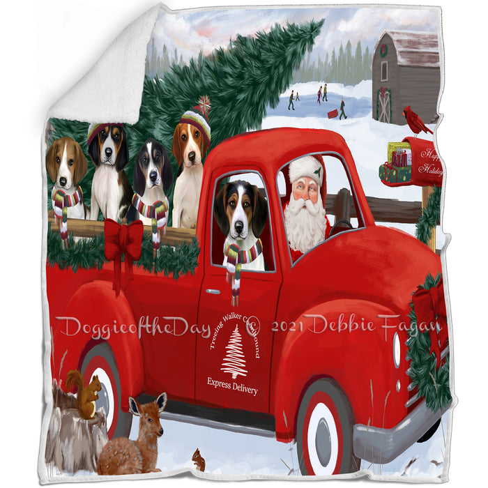 Christmas Santa Express Delivery Red Truck Treeing Walker Coonhounds Dog Family Blanket BLNKT113034