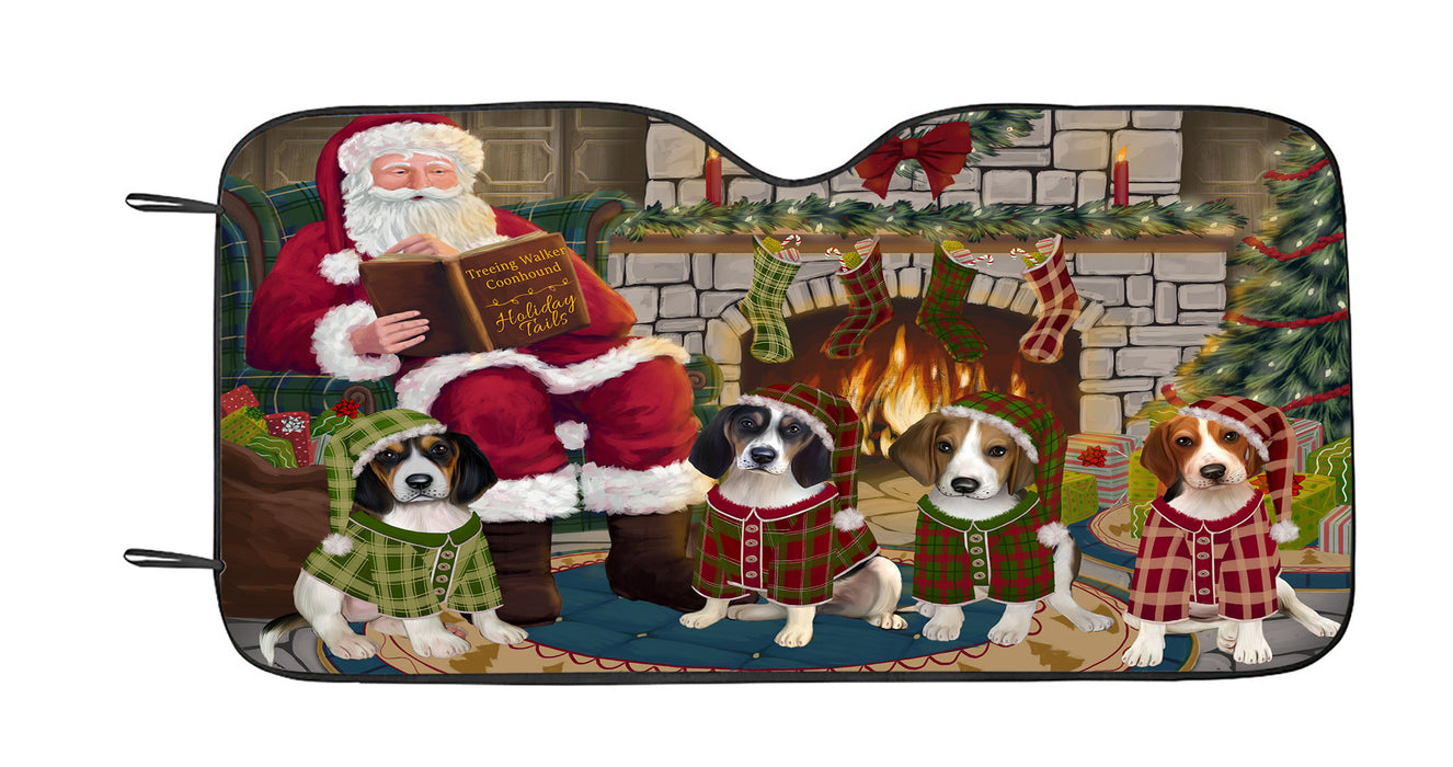 Christmas Cozy Holiday Fire Tails Treeing Walker Coonhound Dogs Car Sun Shade