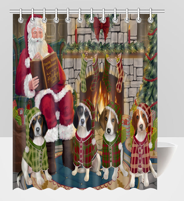Christmas Cozy Holiday Fire Tails Treeing Walker Coonhound Dogs Shower Curtain