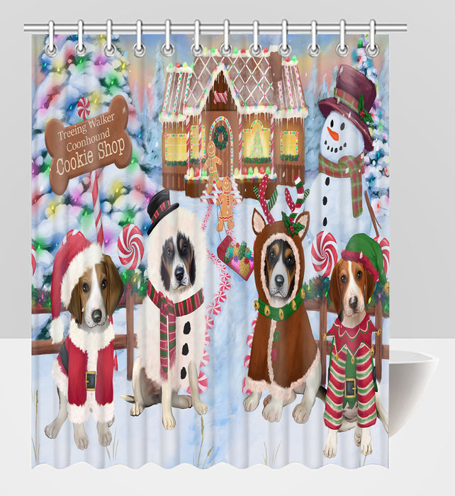 Holiday Gingerbread Cookie Treeing Walker Coonhound Dogs Shower Curtain
