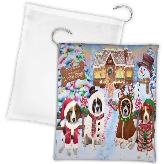 Holiday Gingerbread Cookie Treeing Walker Coonhound Dogs Shop Drawstring Laundry or Gift Bag LGB48643