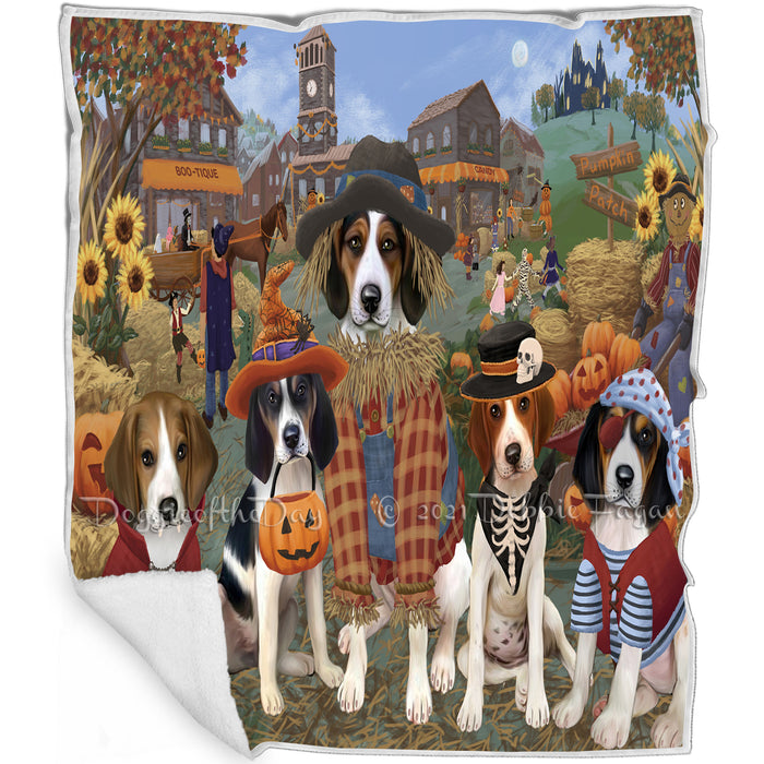 Halloween 'Round Town And Fall Pumpkin Scarecrow Both Treeing Walker Coonhound Dogs Blanket BLNKT143666