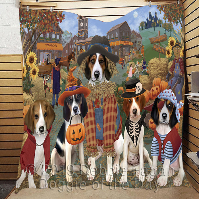 Halloween 'Round Town and Fall Pumpkin Scarecrow Both Treeing Walker Coonhound Dogs Quilt