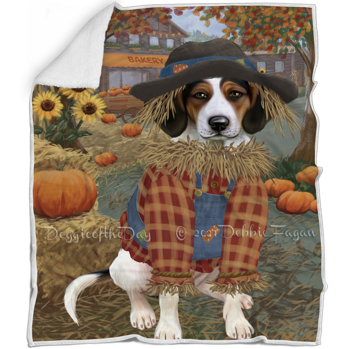 Halloween 'Round Town And Fall Pumpkin Scarecrow Both Treeing Walker Coonhound Dogs Blanket BLNKT143667