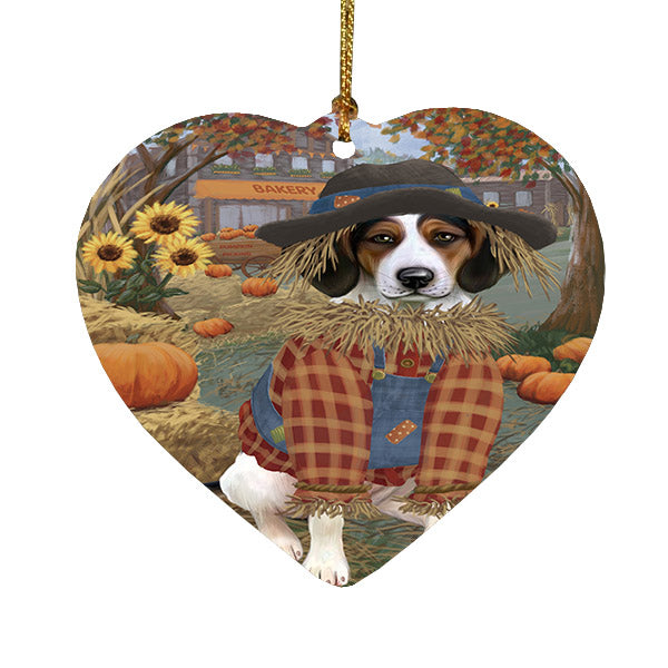 Fall Pumpkin Scarecrow Treeing Walker Coonhound Dogs Heart Christmas Ornament HPOR57772