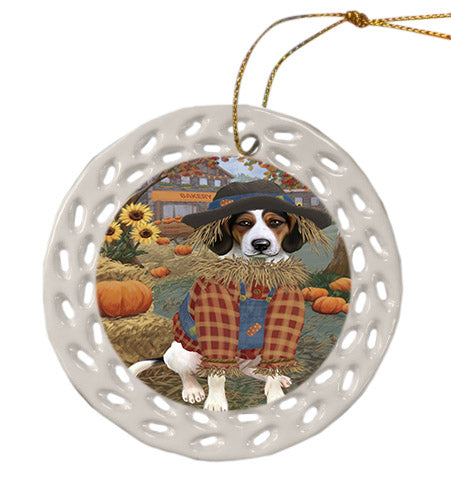 Fall Pumpkin Scarecrow Treeing Walker Coonhound Dogs Ceramic Doily Ornament DPOR57772