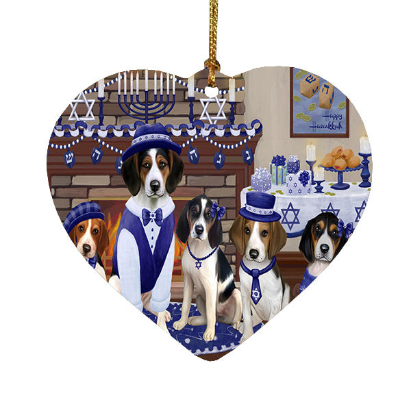 Happy Hanukkah Family Treeing Walker Coonhound Dogs Heart Christmas Ornament HPOR57741