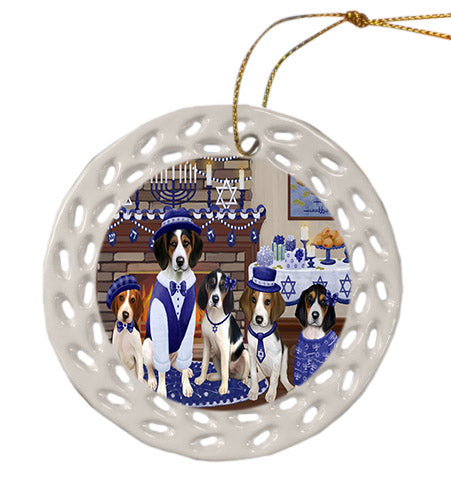 Happy Hanukkah Family Treeing Walker Coonhound Dogs Ceramic Doily Ornament DPOR57741