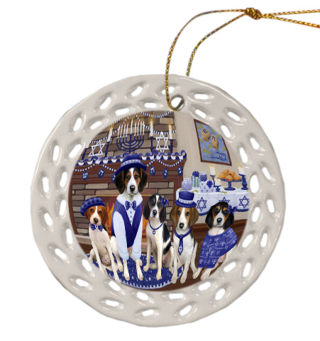 Happy Hanukkah Family Treeing Walker Coonhound Dogs Doily Ornament DPOR57926