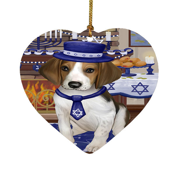 Happy Hanukkah Treeing Walker Coonhound Dog Heart Christmas Ornament HPOR57802