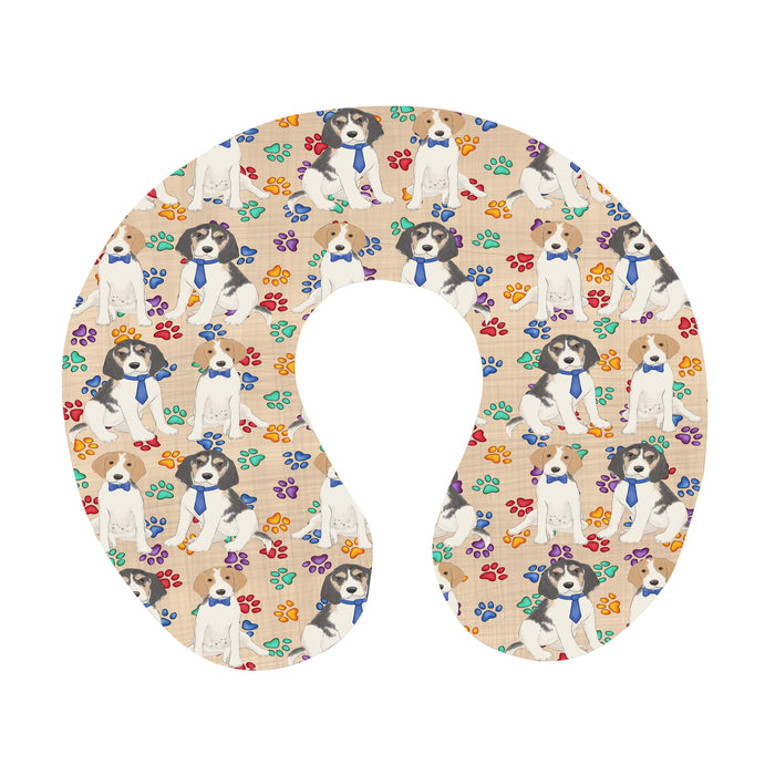 Rainbow Paw Print Treeing Walker Coonhound Dogs Blue U-Shape Travel Pillow