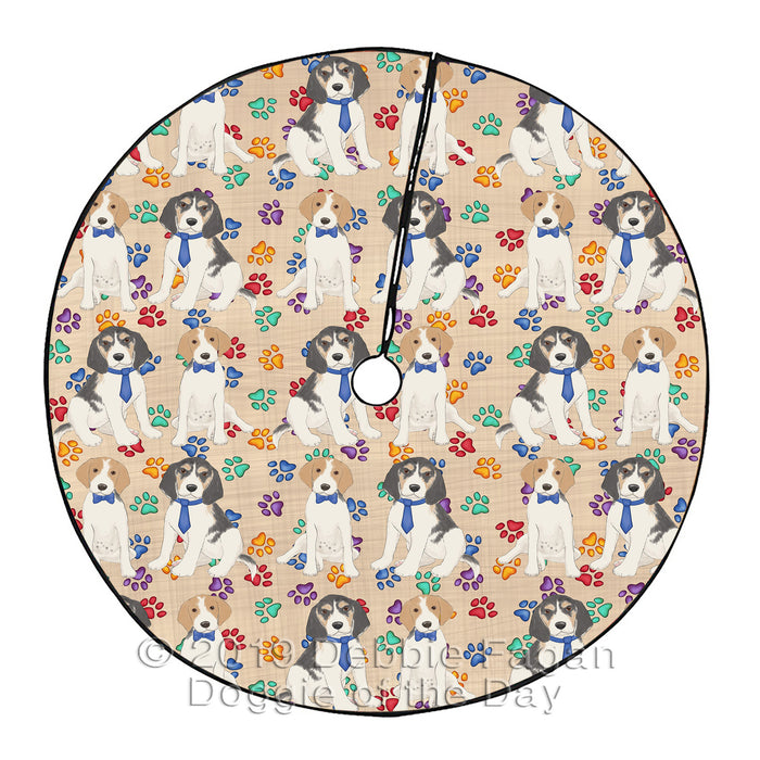 Rainbow Paw Print Treeing Walker Coonhound Dogs Blue Christmas Tree Skirt