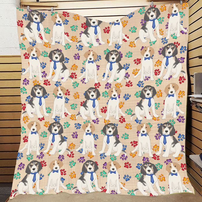 Rainbow Paw Print Treeing Walker Coonhound Dogs Blue Quilt