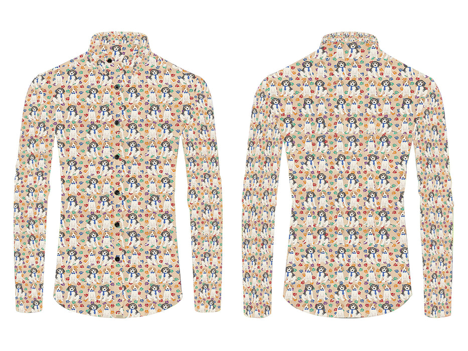 Rainbow Paw Print Treeing Walker Coonhound Dogs Blue All Over Print Casual Dress Men's Shirt