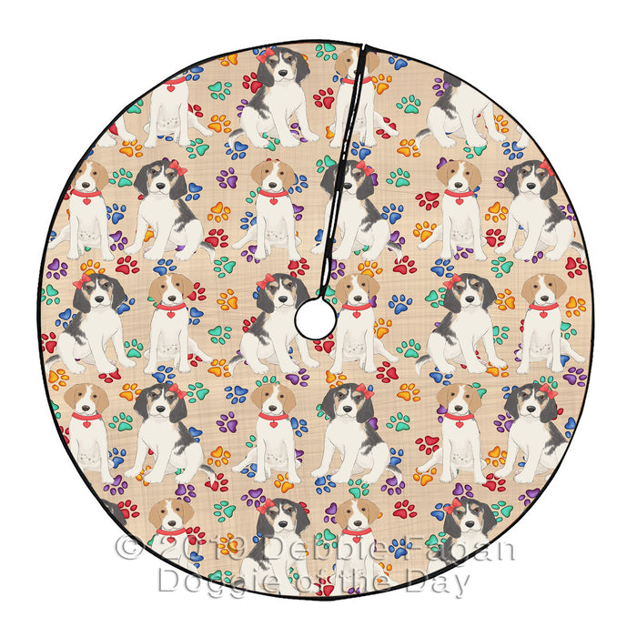 Rainbow Paw Print Treeing Walker Coonhound Dogs Red Christmas Tree Skirt