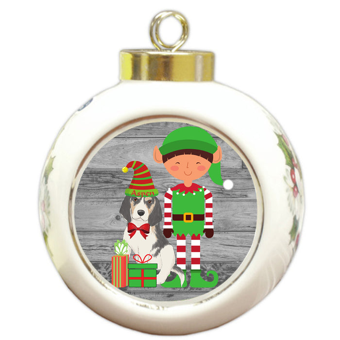 Custom Personalized Treeing Walker Coonhound Dog Elfie and Presents Christmas Round Ball Ornament