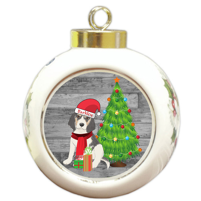 Custom Personalized Treeing Walker Coonhound Dog With Tree and Presents Christmas Round Ball Ornament